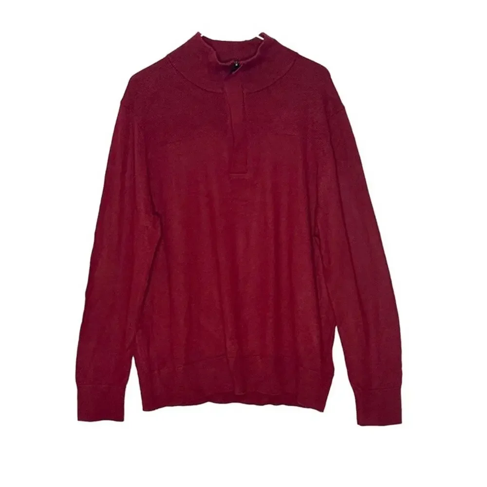 Banana Republic Mens Size XL Merino Wool 1/4 Zip Collared Soft Sweater‎ Wine Red